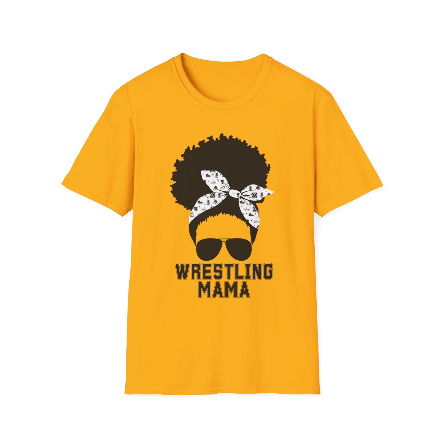 Curly Haired Messy Bun Wrestling Mama T-Shirt