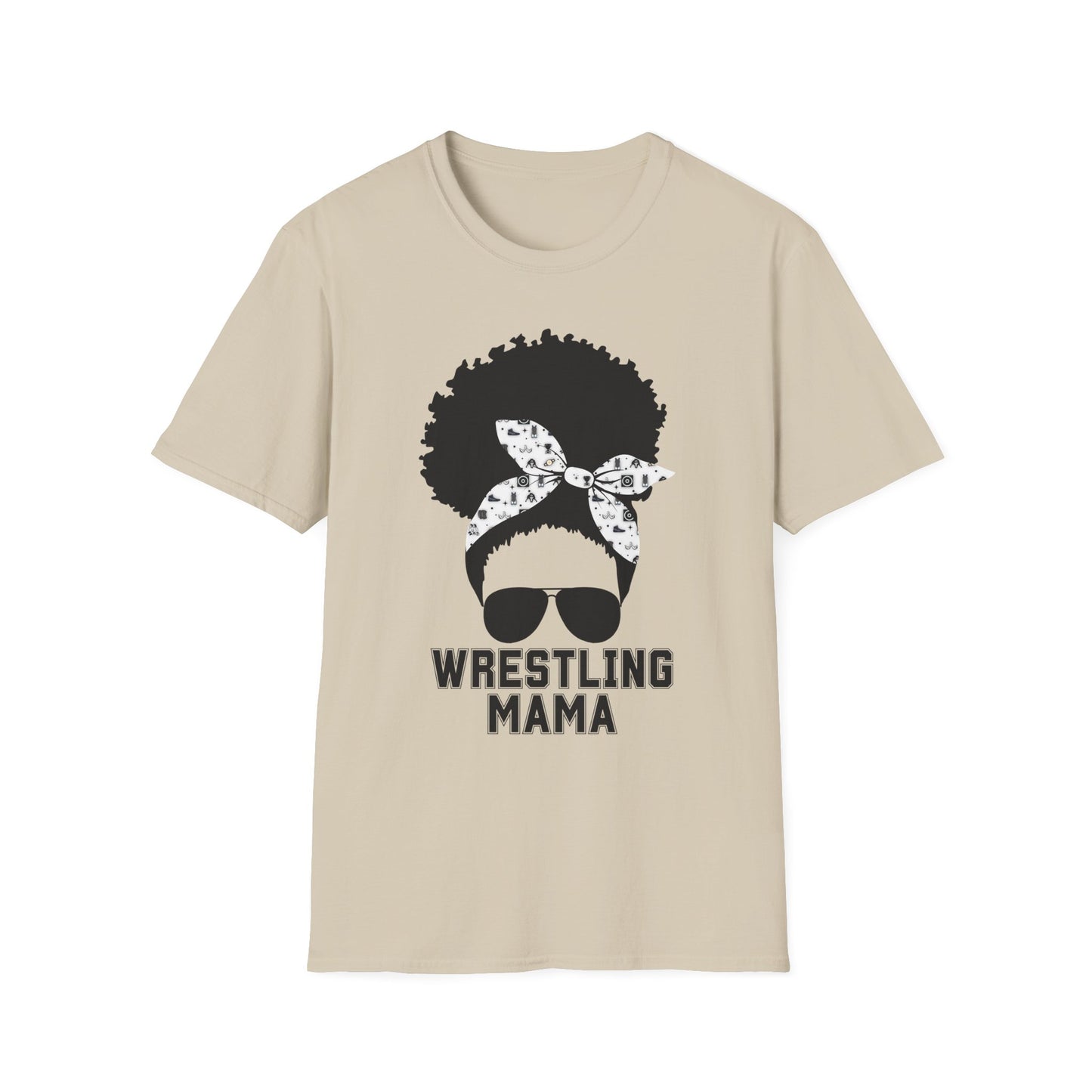 Curly Haired Messy Bun Wrestling Mama T-Shirt