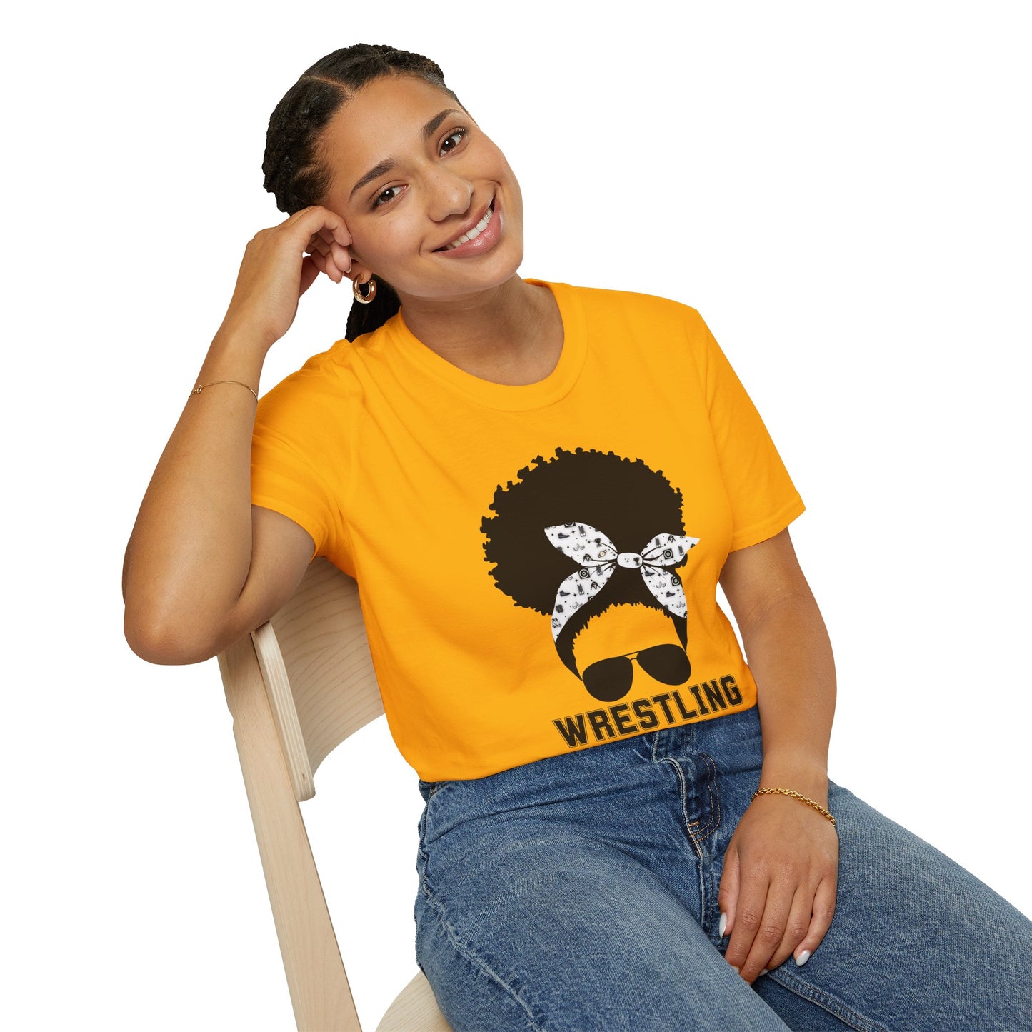 Curly Haired Messy Bun Wrestling Mama T-Shirt