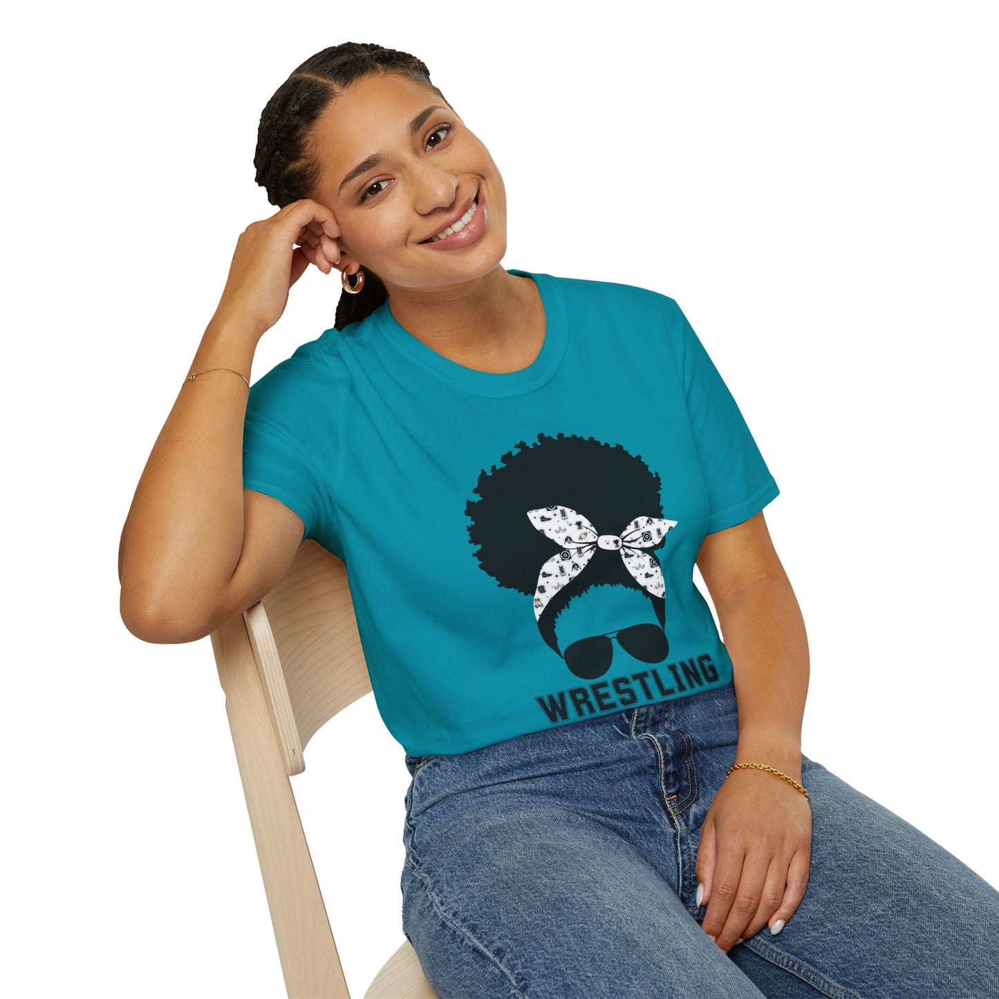 Curly Haired Messy Bun Wrestling Mama T-Shirt