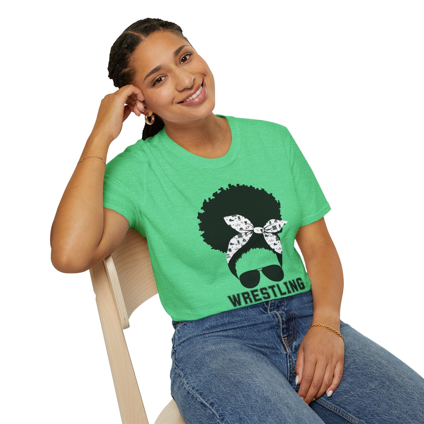 Curly Haired Messy Bun Wrestling Mama T-Shirt