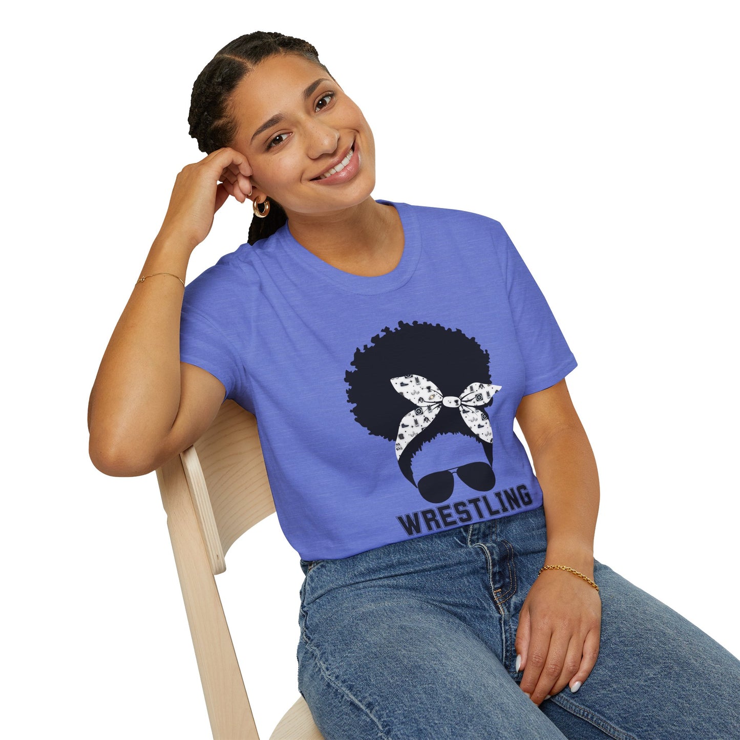 Curly Haired Messy Bun Wrestling Mama T-Shirt