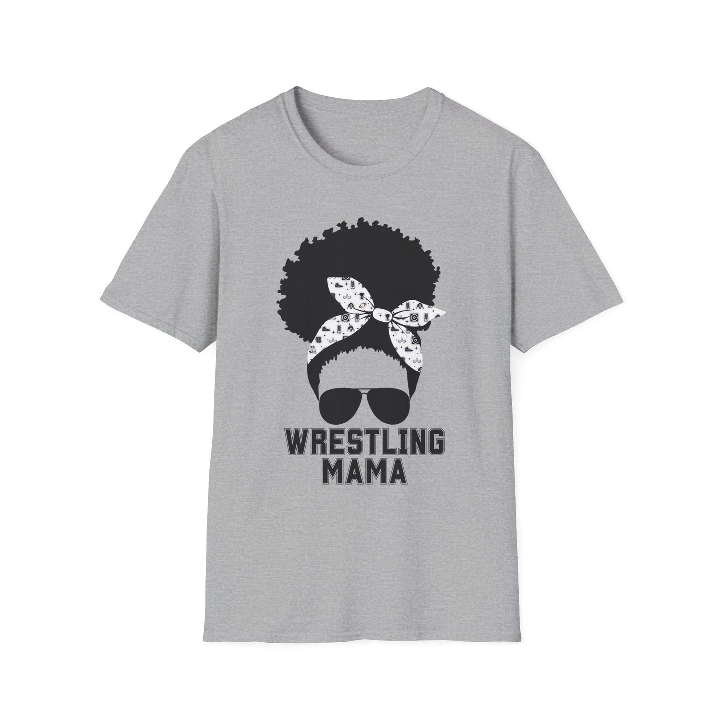 Curly Haired Messy Bun Wrestling Mama T-Shirt