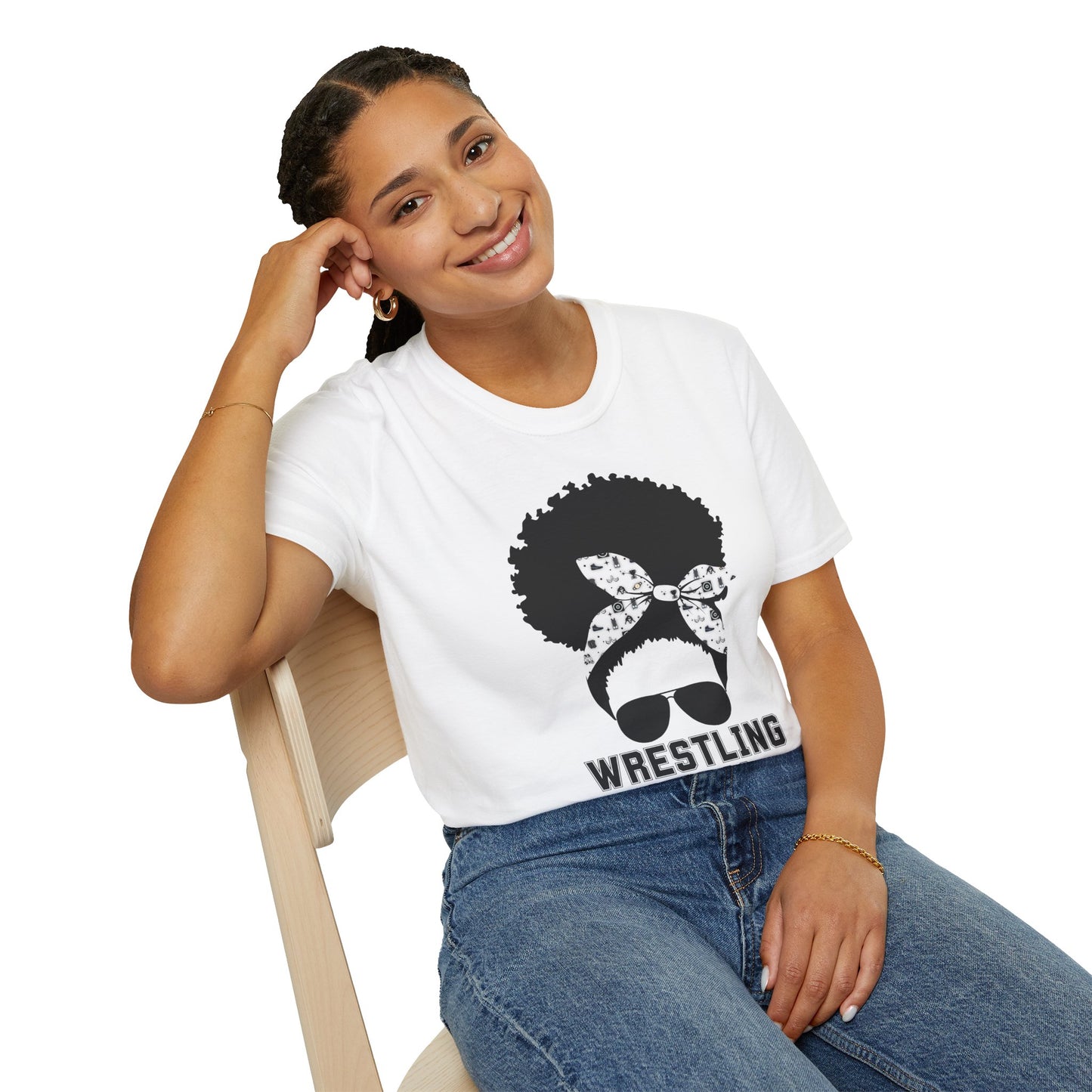 Curly Haired Messy Bun Wrestling Mama T-Shirt