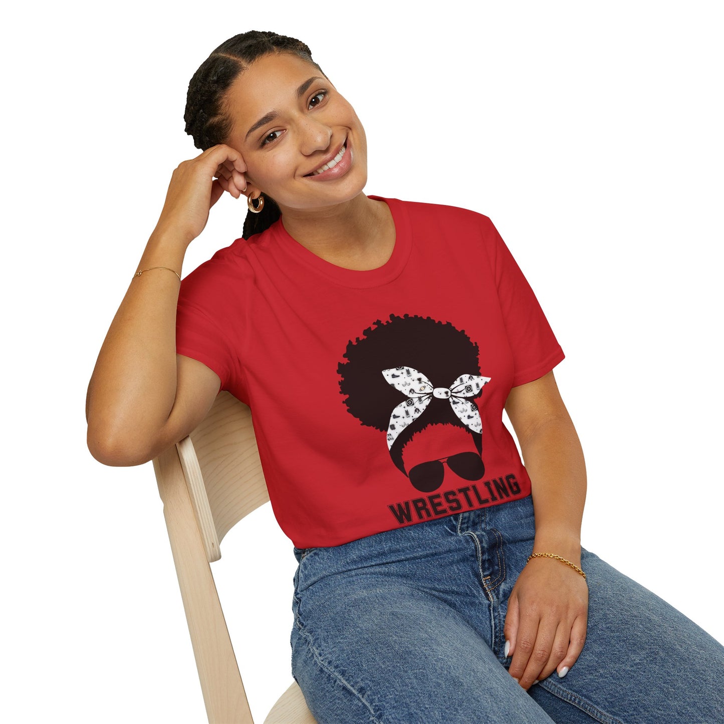 Curly Haired Messy Bun Wrestling Mama T-Shirt