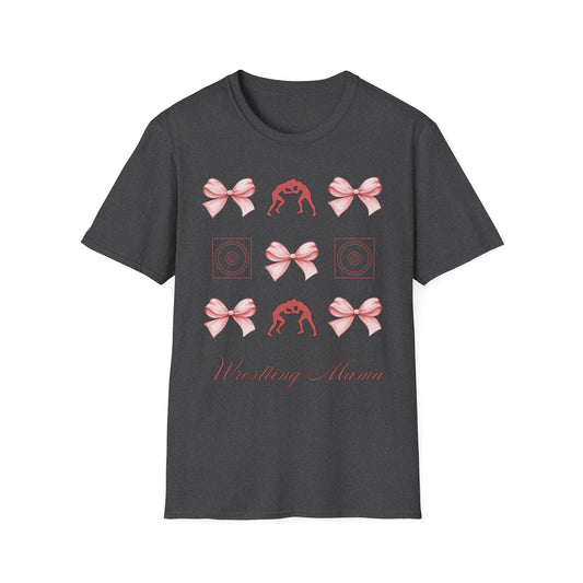 Women's wrestling mama Graphic T-Shirt with Pink Bow Print