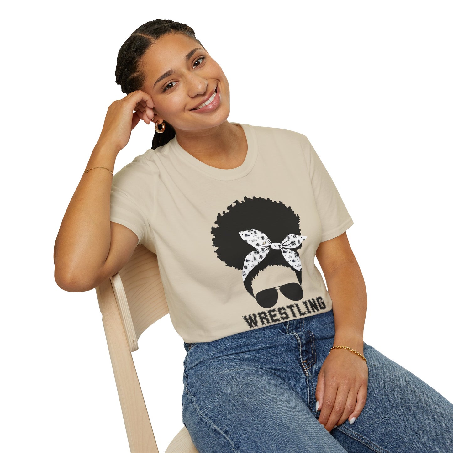 Curly Haired Messy Bun Wrestling Mama T-Shirt