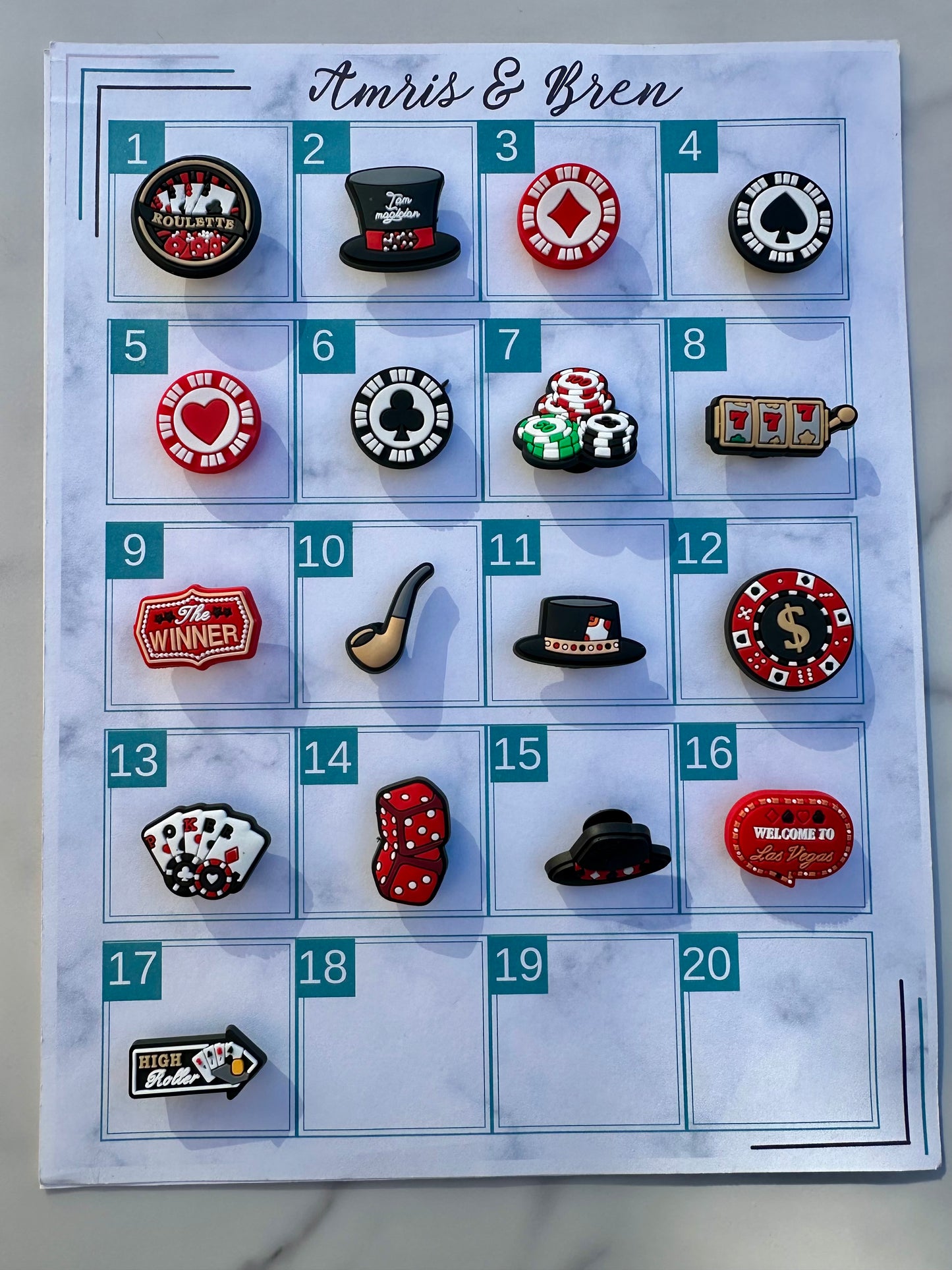 Las Vegas croc compatible shoe charms, card themed charms for Crocs