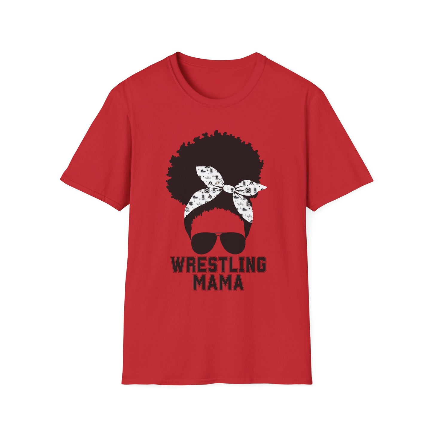 Curly Haired Messy Bun Wrestling Mama T-Shirt