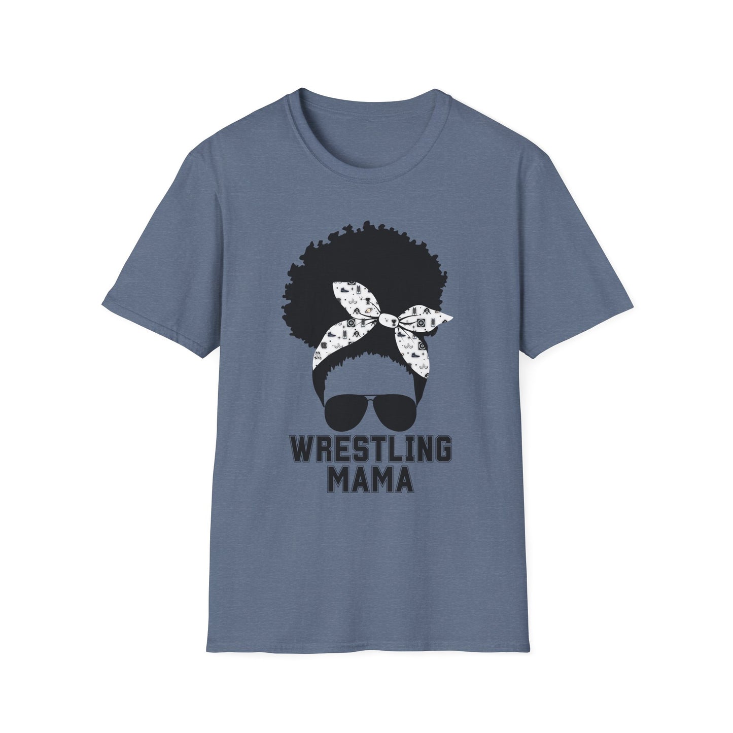 Curly Haired Messy Bun Wrestling Mama T-Shirt