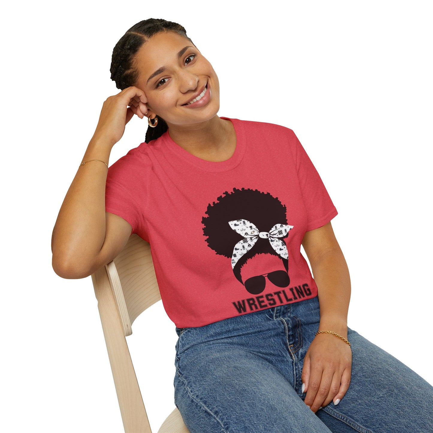 Curly Haired Messy Bun Wrestling Mama T-Shirt