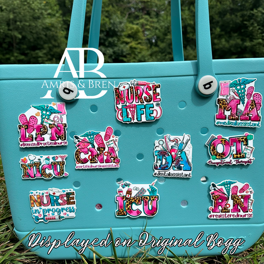 Medical themed charms for Bogg bags, MA, CNA, LPN, OT, ICU, RN, DA, NICU, nurse life, nurse in progress