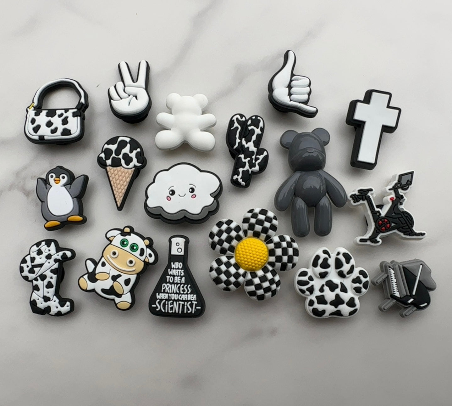 Black and white  cow print Croc compatible charms, Retro checkered shoe charms, cross charm