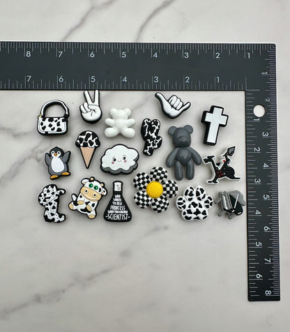 Black and white  cow print Croc compatible charms, Retro checkered shoe charms, cross charm