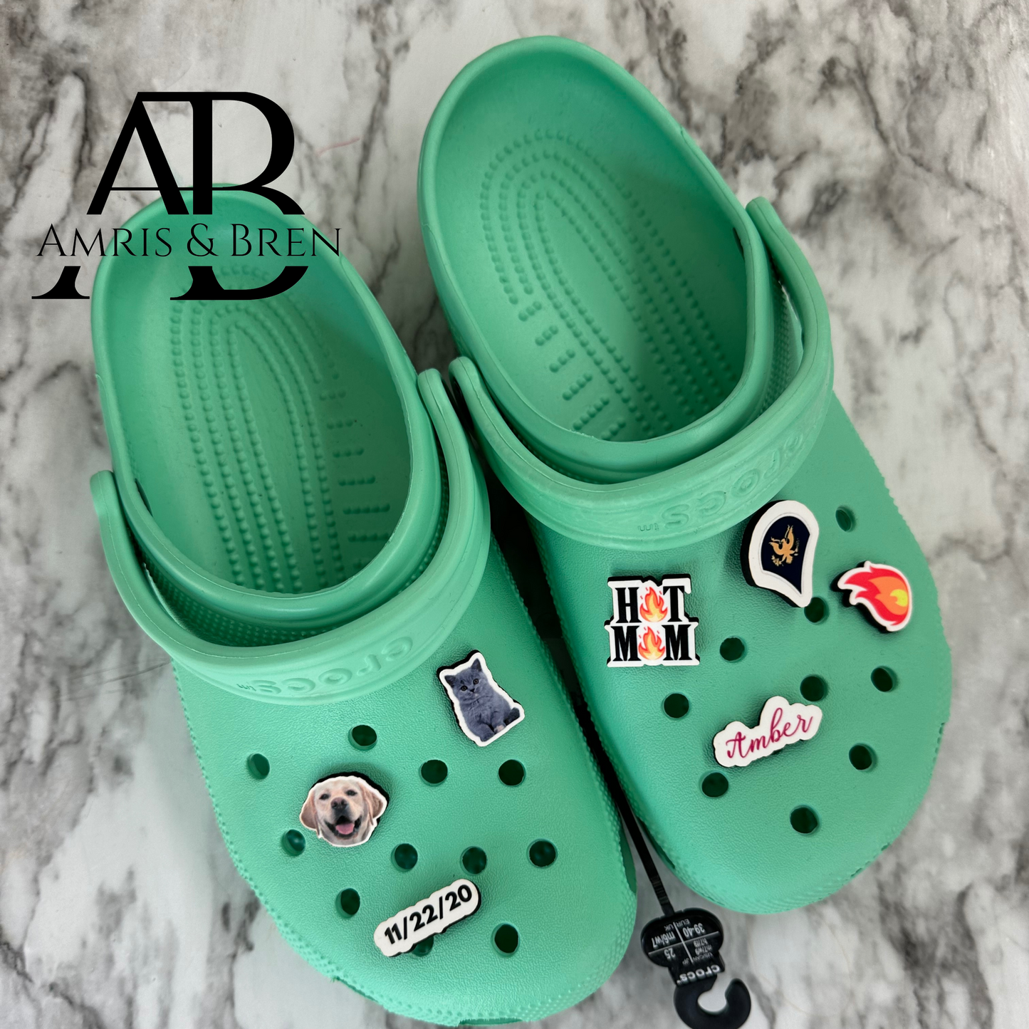 Croc compatible custom design shoe charms, picture charms, custom name, date charms