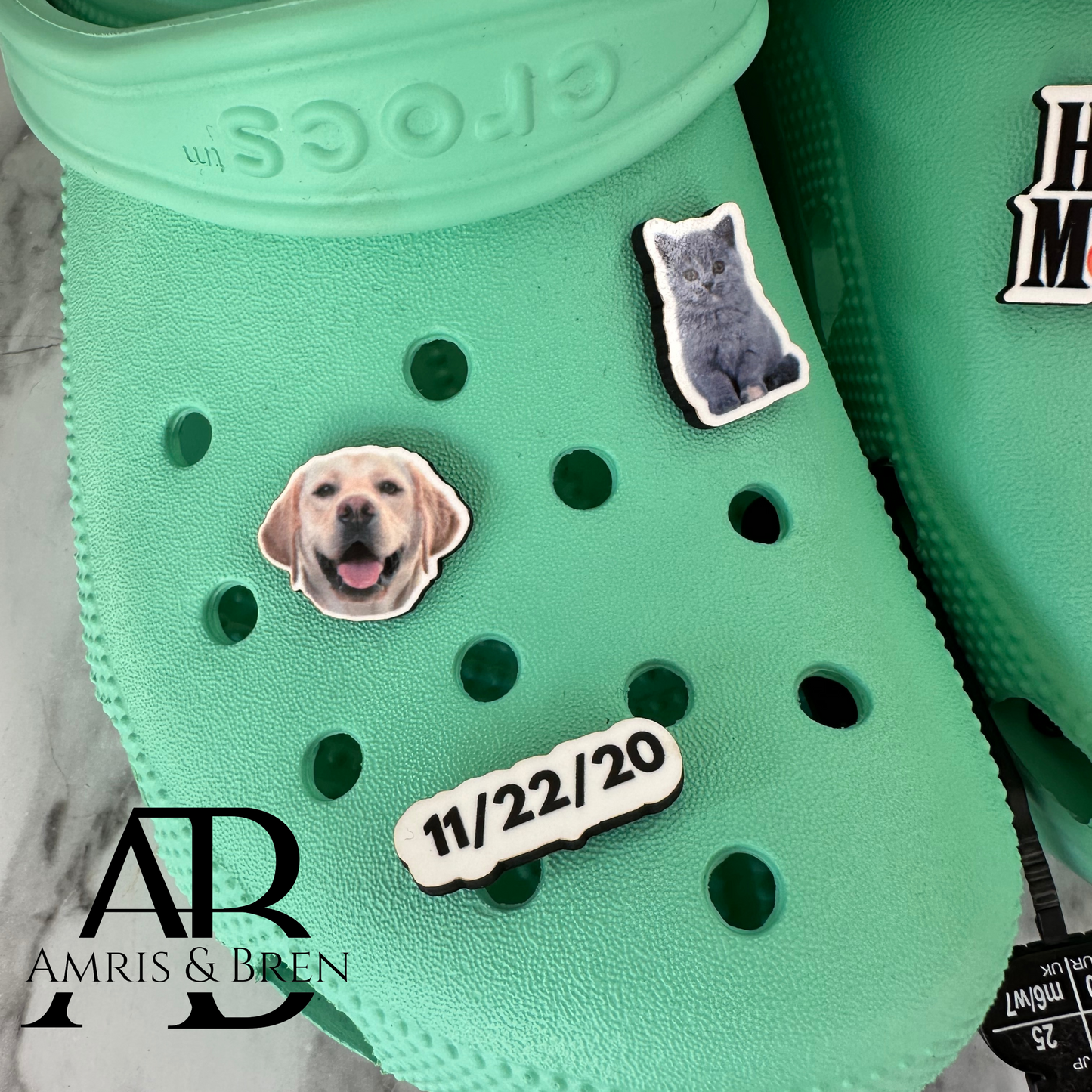 Croc compatible custom design shoe charms, picture charms, custom name, date charms