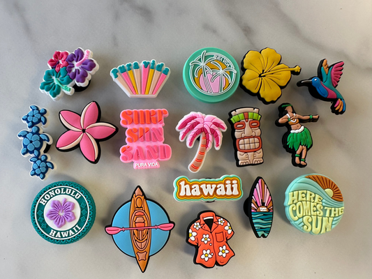 Hawaiian Croc compatible Charms - Tropical Flowers, Tiki Totems