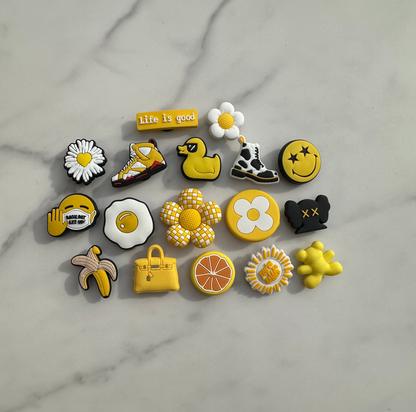 Vibrant Yellow and White Shoe Charms - Fun and Unique Designs for Crocs, Sneakers, and More