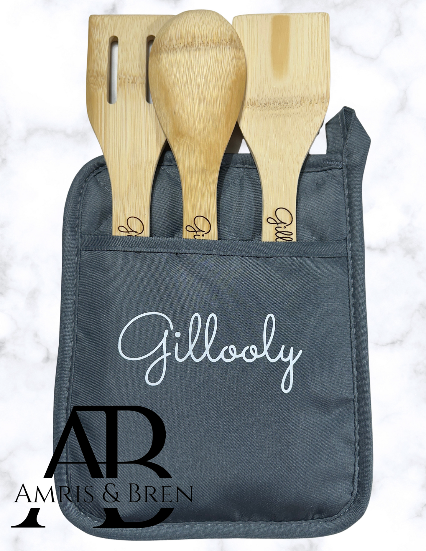 Custom utensil set of 3 with oven pad