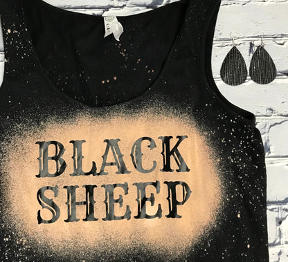 Women&#39;s black distressed and bleached tank top, Women&#39;s size large black sheep tank top, Perfect gift for the black sheep of the family