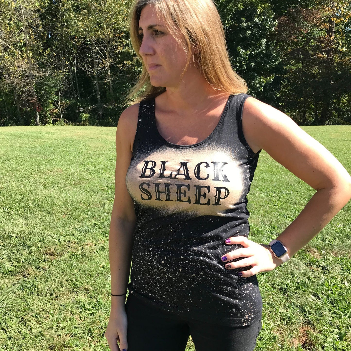 Women&#39;s black distressed and bleached tank top, Women&#39;s size large black sheep tank top, Perfect gift for the black sheep of the family