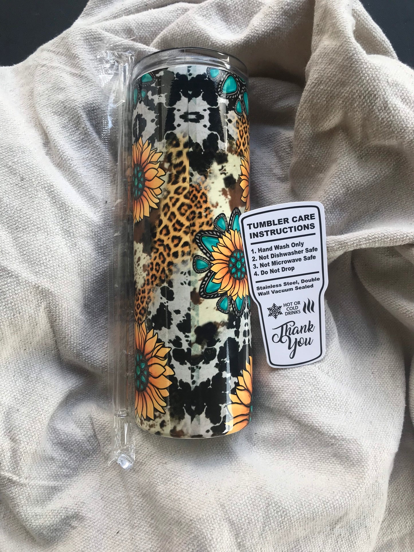 Cute Sunflowers with leopard and cow print stainless steel 20oz tumbler, Custom sublimation tumbler, most popular gifts for tumbler designs