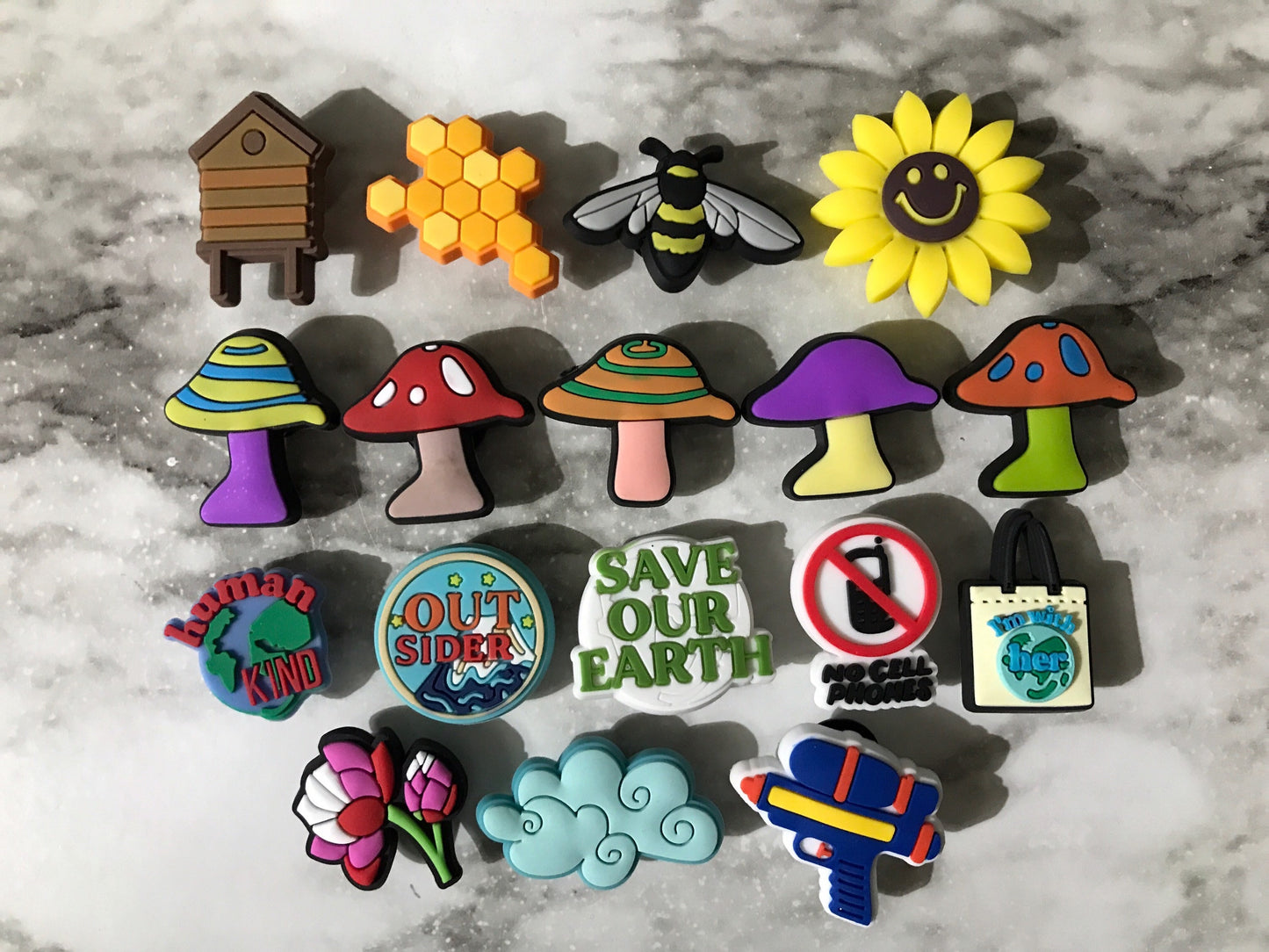 New popular save out earth charms for crocs, trending mushroom shoe charms, clog compatible bee and honey charms, outdoors charms