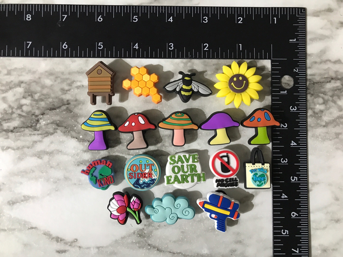 New popular save out earth charms for crocs, trending mushroom shoe charms, clog compatible bee and honey charms, outdoors charms