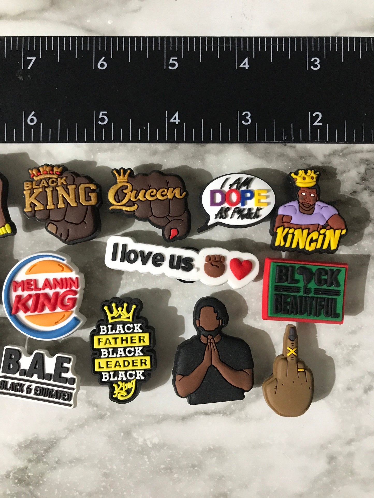 New trending black king & black queen shoe charms for your crocs, popular BGM charms, black excellence, melanin king, dope black father