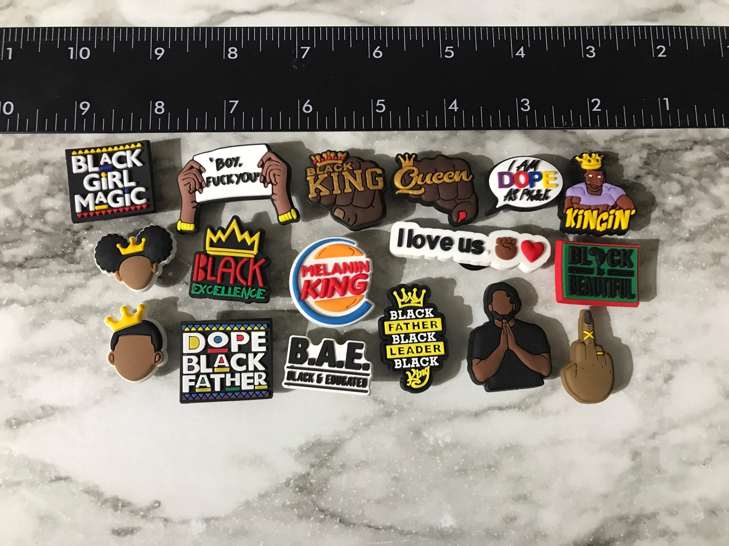 New trending black king & black queen shoe charms for your crocs, popular BGM charms, black excellence, melanin king, dope black father