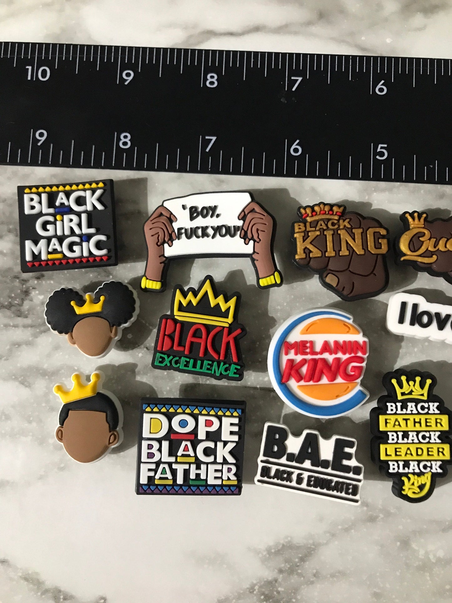 New trending black king & black queen shoe charms for your crocs, popular BGM charms, black excellence, melanin king, dope black father