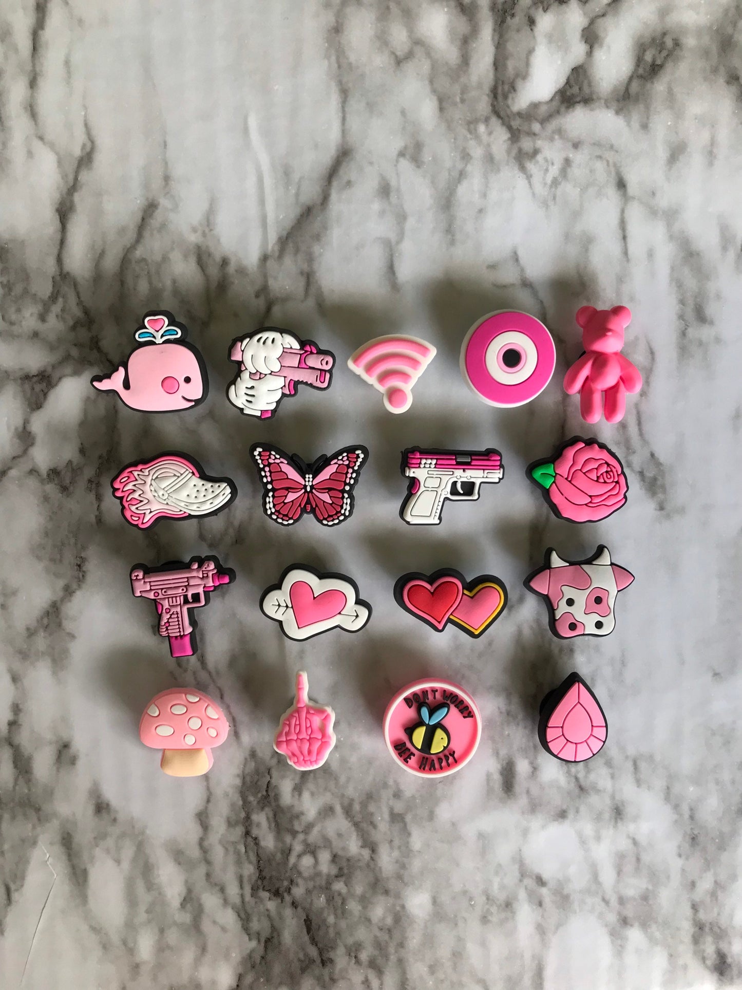 New trending Pink and white croc compatible shoe charms, clog charms, pink evil eye charm, shoe decoration, plastic shoe charms for crocs