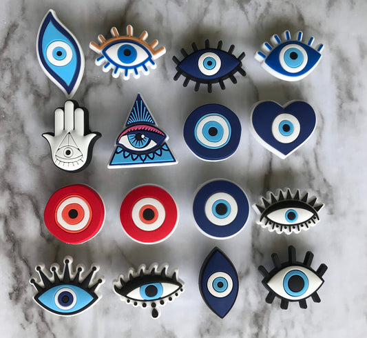 New popular evil eye protection charms for your crocs, clog compatible shoe charms, hamsa shoe charms, eye charms, croc compatible charms