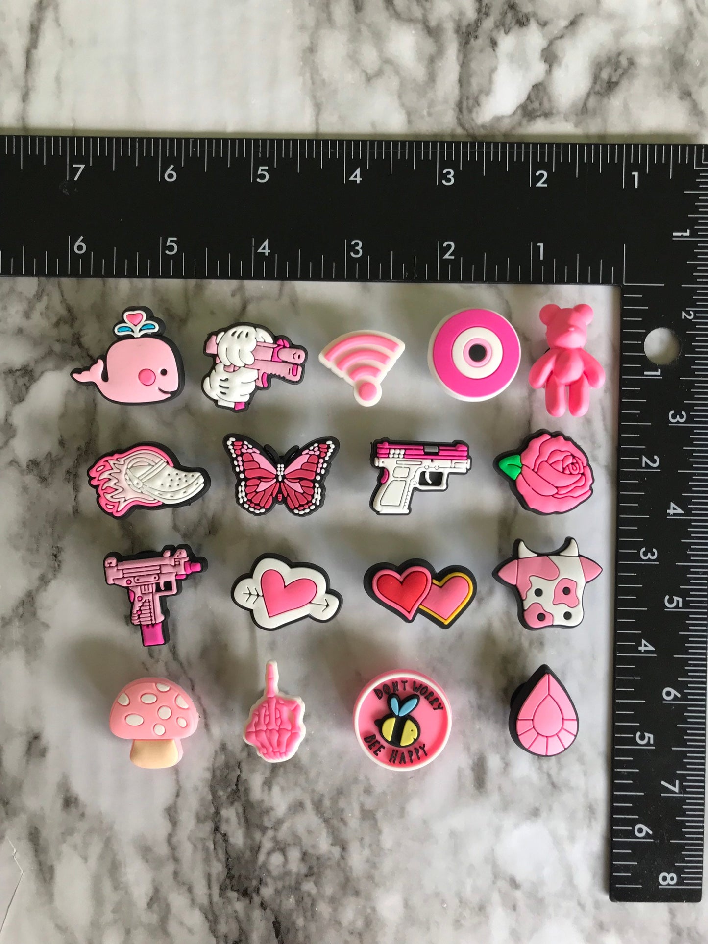 New trending Pink and white croc compatible shoe charms, clog charms, pink evil eye charm, shoe decoration, plastic shoe charms for crocs