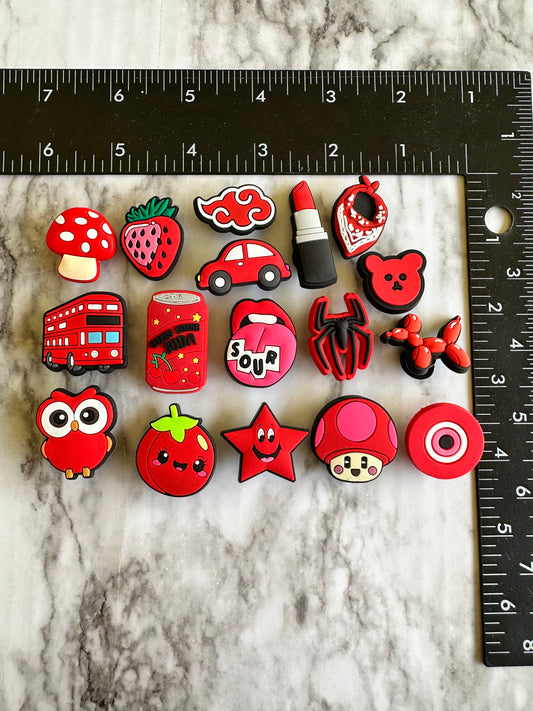 red shoe charms, croc compatible charms, pvc shoe charms, plastic charms for crocs, red charms for your crocs, bear shoe charms