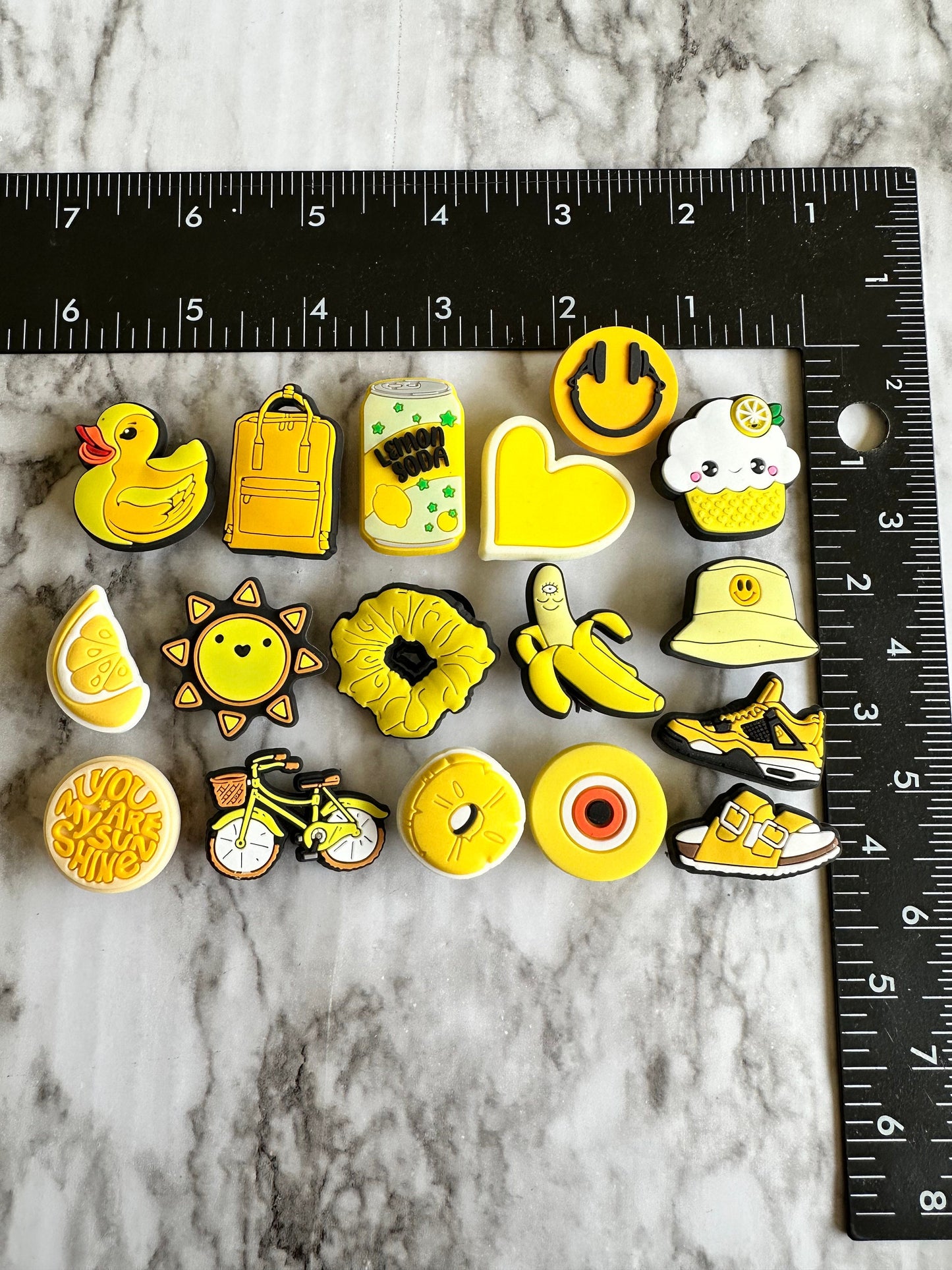 Yellow shoe charms, Croc compatible charms, shoe charms for Crocs, smiley face shoe charms, banana charm, new shoe charms, popular charms