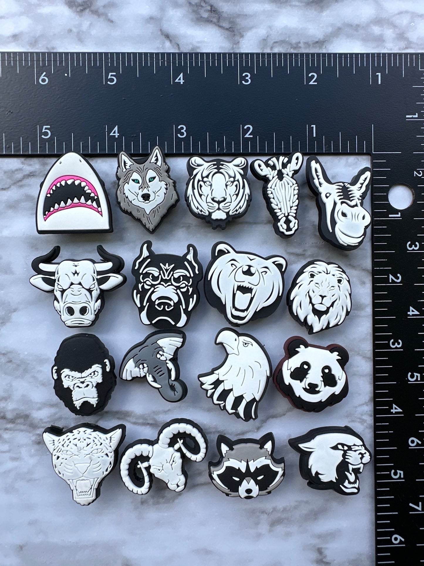 animal charms for crocs, mascot shoe charms, black and white animal charms, croc compatible charms, shoe charms for your crocs