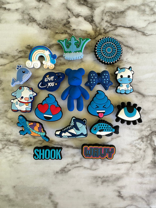 New blue croc compatible charms, popular blue charms, charms for crocs, blue themed charms, shoe charms, shoe decor, cute blue charms