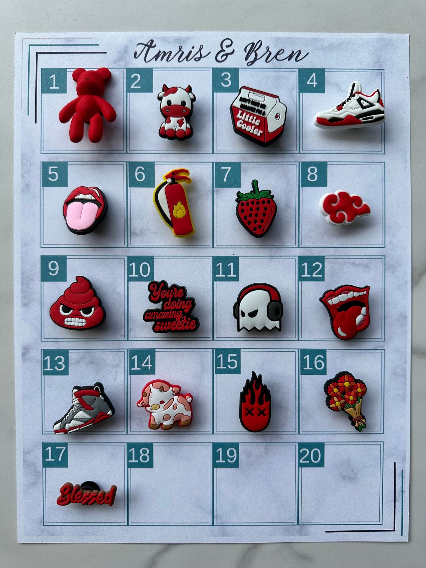 red shoe charms, croc compatible charms, pvc shoe charms, plastic charms for crocs, red charms for your crocs, bear shoe charms