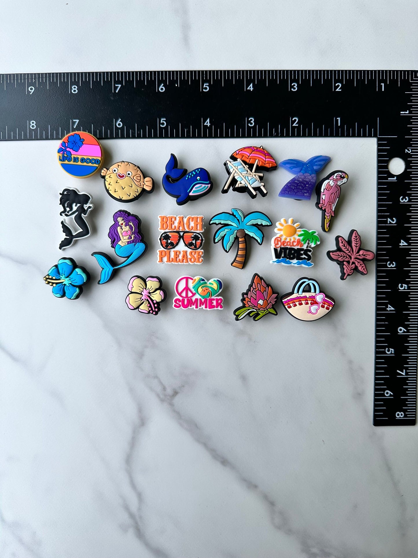 New trending summer and beach themed shoe charms for your crocs, beach shoe charms, popular summer charms, narwhal charm