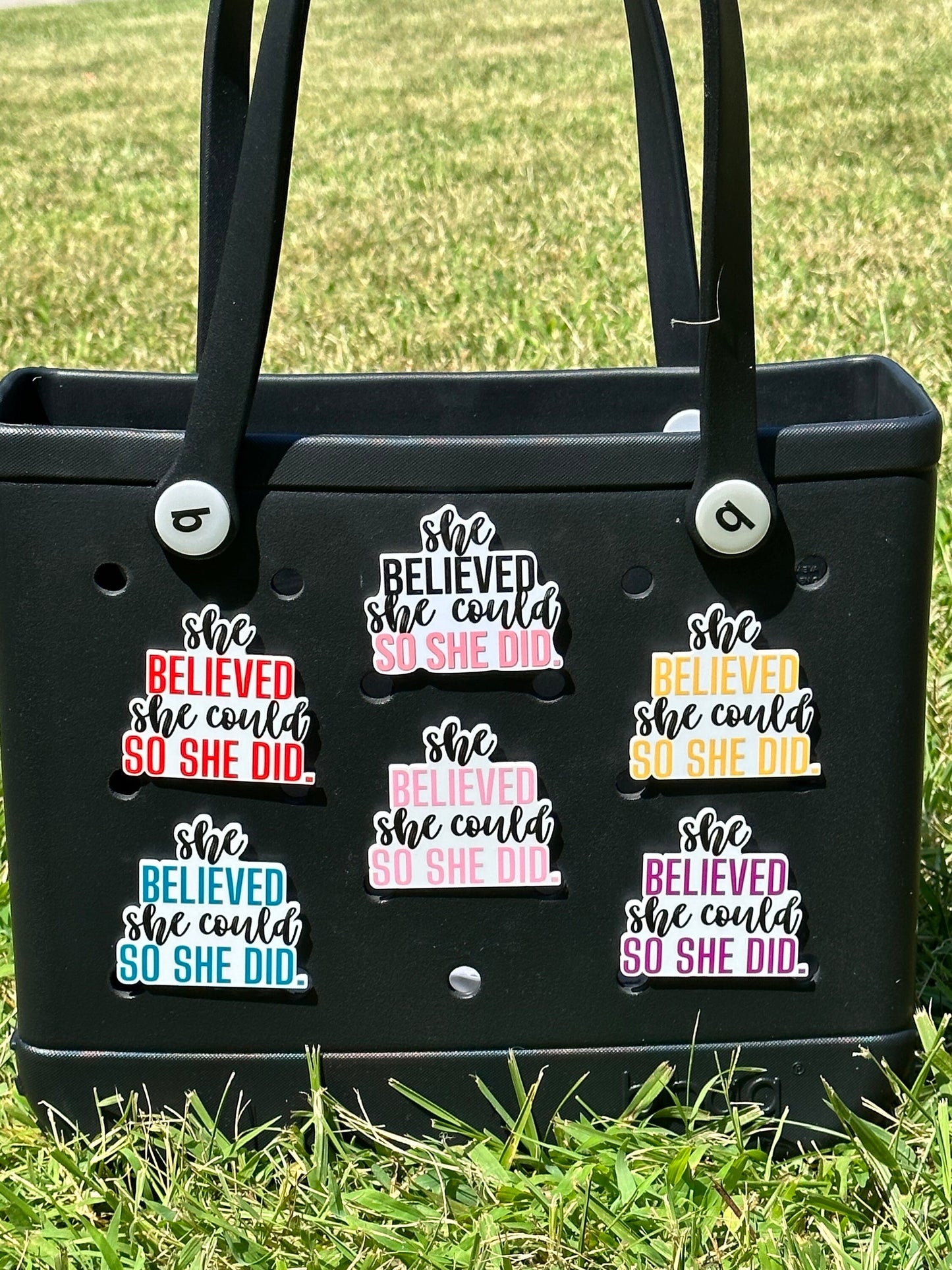 She believed she could, so she did for Bogg Bags, Bogg compatible purse charms, purse charms for Bogg bag , hard acrylic purse charm