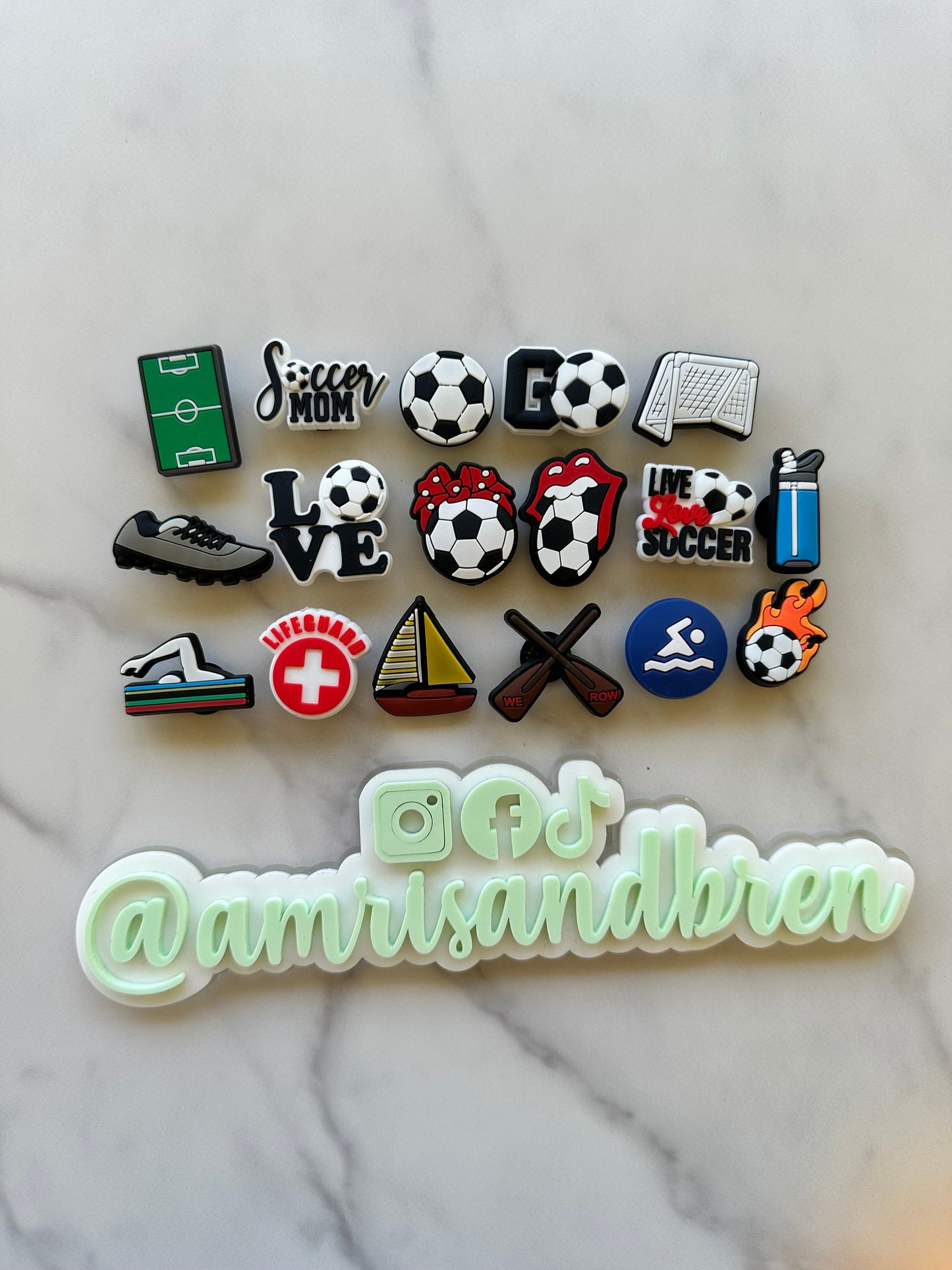 Soccer themed shoe charms for your crocs, trending soccer charm, Croc compatible water sports themed charms, sailboat shoe charm, row charms