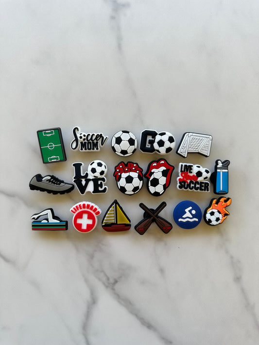 Soccer themed shoe charms for your crocs, trending soccer charm, Croc compatible water sports themed charms, sailboat shoe charm, row charms