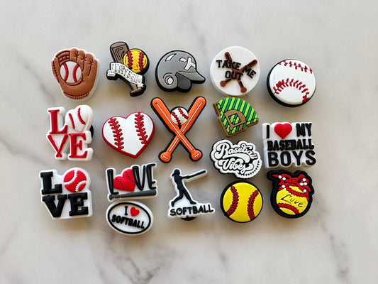 Baseball themed shoe charms, SOFTBALL croc compatible shoe charms, baseball charms, bat charms, popular baseball clog charms