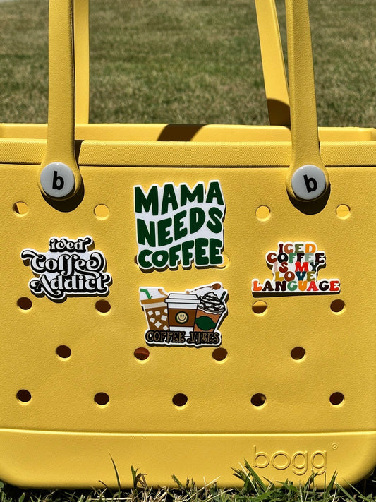 iced coffee addict Bogg compatible purse charm, mama needs coffee bits for your Bogg bag, coffee lover purse charms