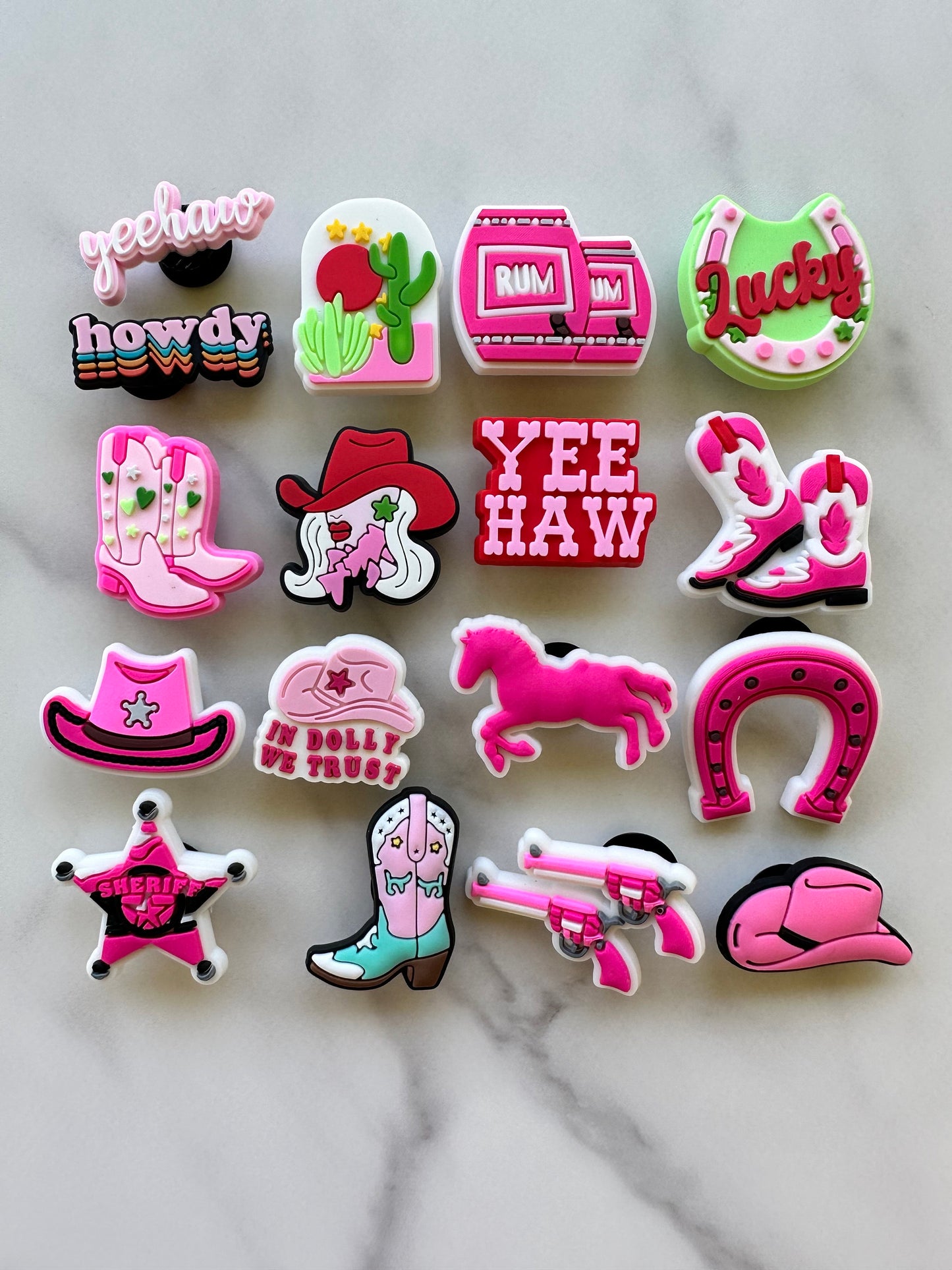 New pink cowgirl clog compatible western shoe charms, popular country themed charms for your crocs, croc compatible horse charms