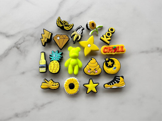 Yellow shoe charms, Croc compatible charms, shoe charms for Crocs, smiley face shoe charms, banana charm, new shoe charms, popular charms