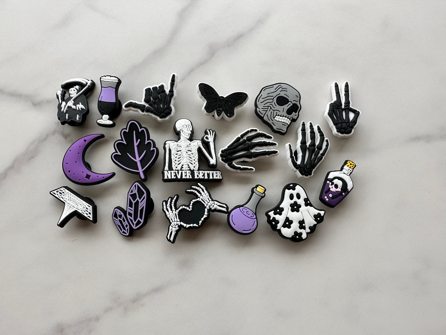 New witchy themed shoe charms for your crocs, croc compatible potion charms, SKELTETON shoe charms, GHOST CHARMS