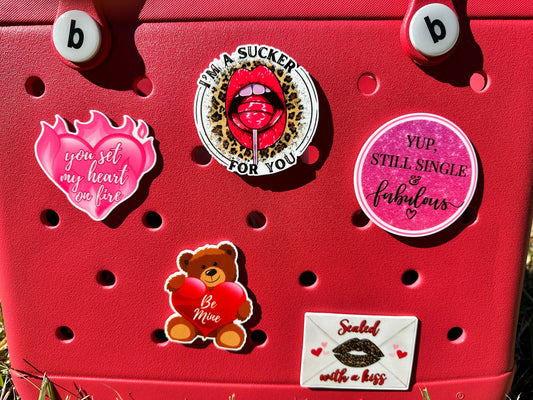 Bogg compatible VALENTINES DAY themed acrylic charms, love themed charms for Bogg Bag, Bogg bag decor im a sucker for you