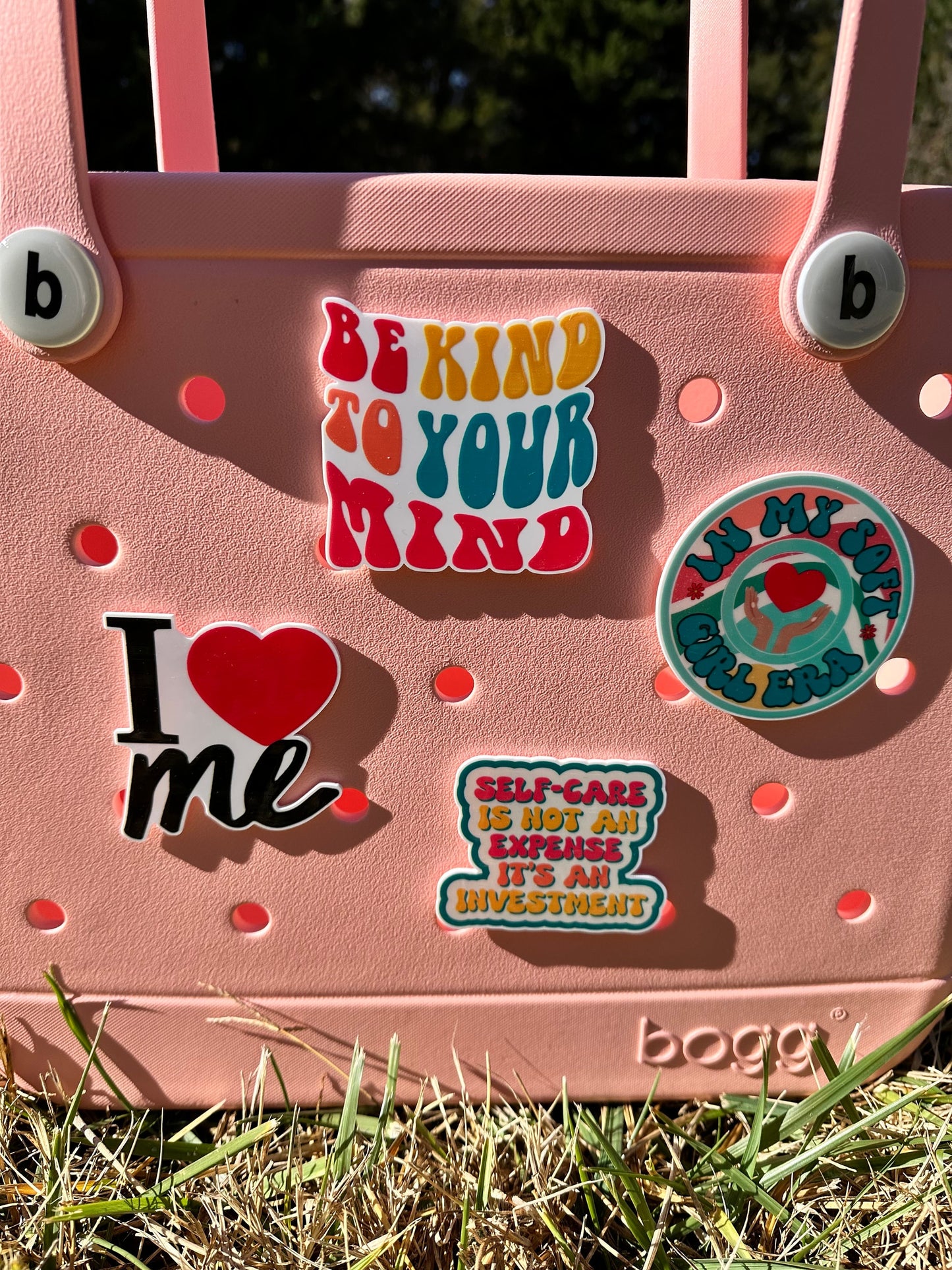 Bogg compatible SELF CARE themed acrylic charms, soft girl era charms for Bogg Bag, Bogg bag decor self love